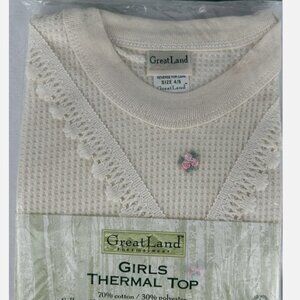 Vtg NEW Greatland Beige Thermal Long Sleeve Shirt Girls XS 4/5 Flower Lace